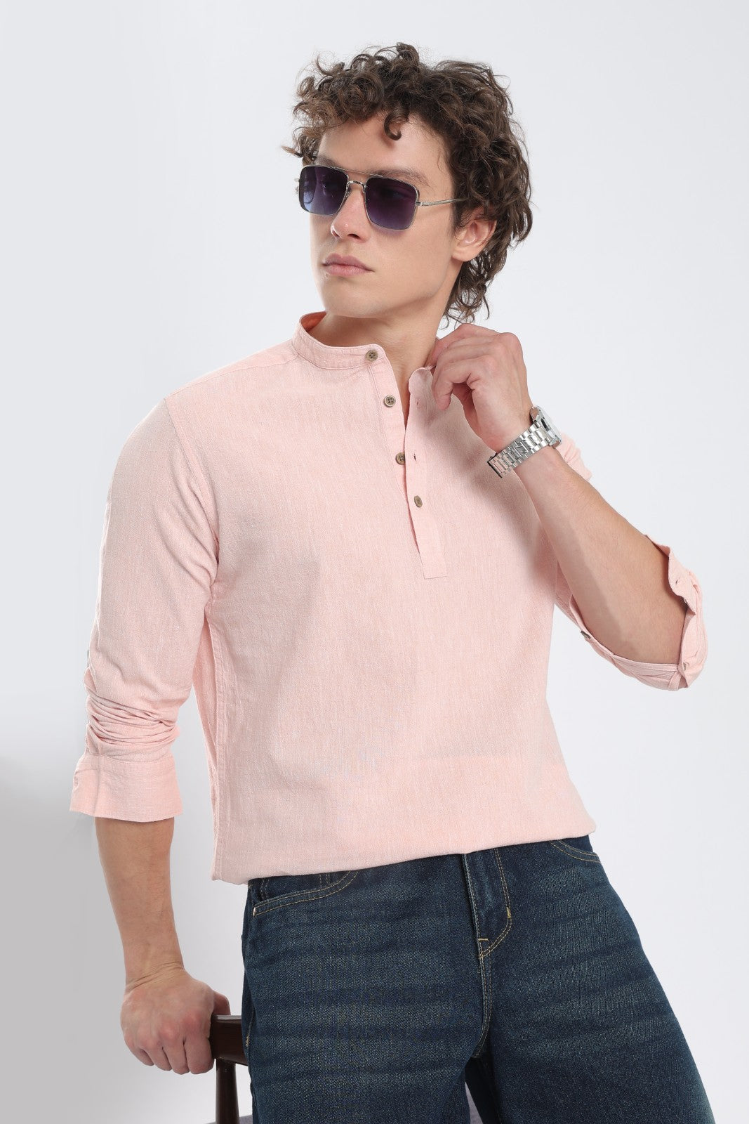 Soft Peach Linen Blend Short Kurta