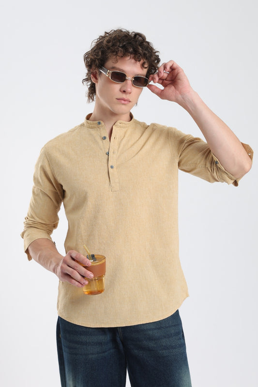 Golden Mustard Linen Blend Short Kurta