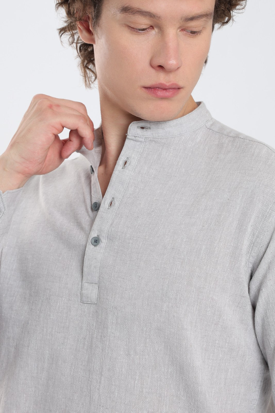 Mist Grey Linen Blend Short Kurta
