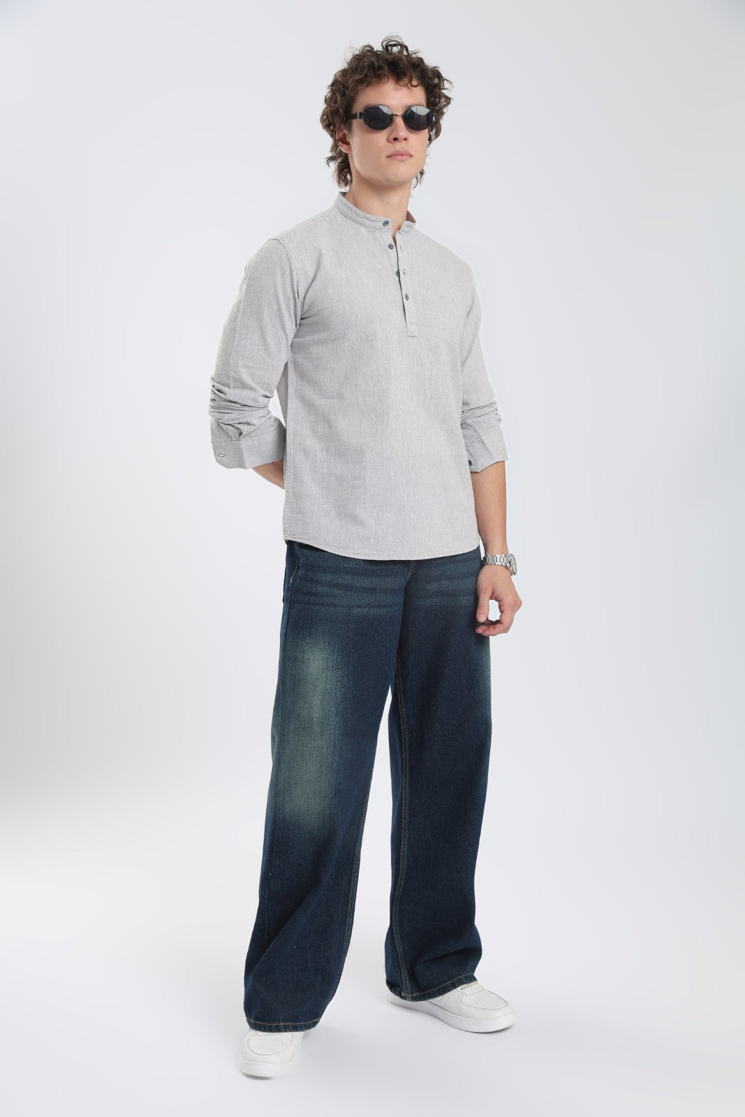 Mist Grey Linen Blend Short Kurta