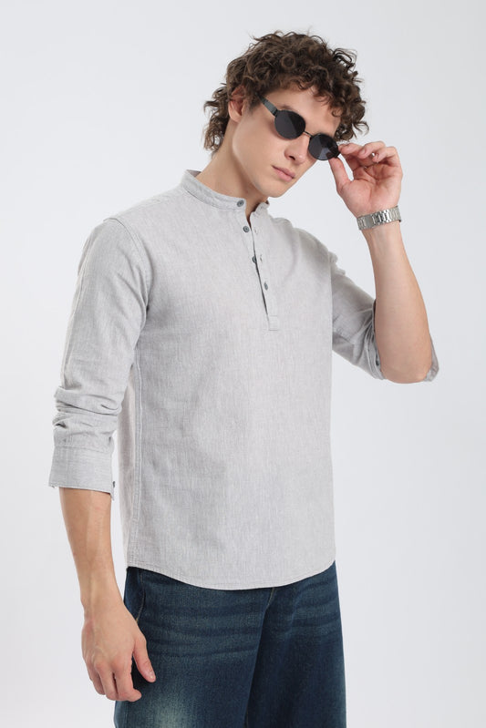Mist Grey Linen Blend Short Kurta