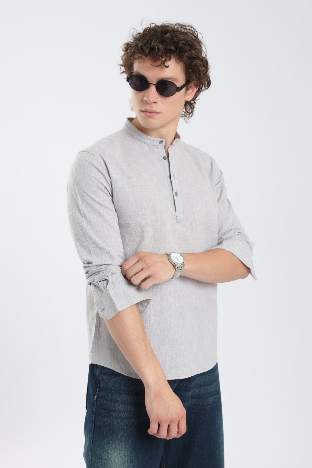 Mist Grey Linen Blend Short Kurta