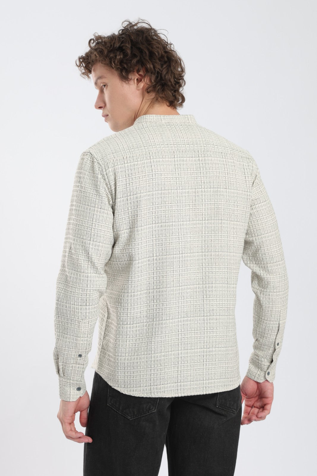 Cream & Black Honeycomb Dobby Short Kurta