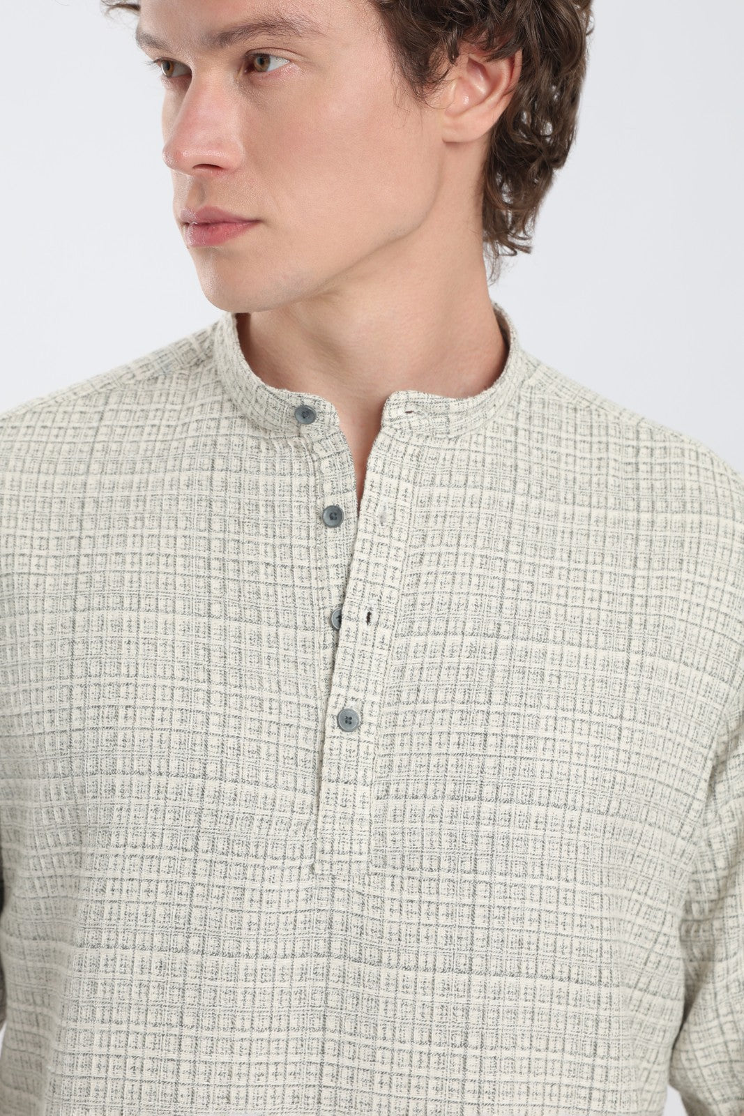 Cream & Black Honeycomb Dobby Short Kurta