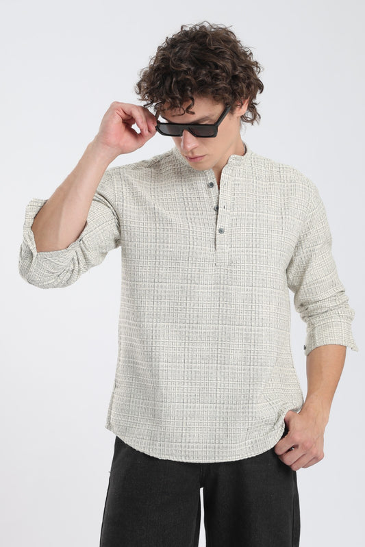 Cream & Black Honeycomb Dobby Short Kurta