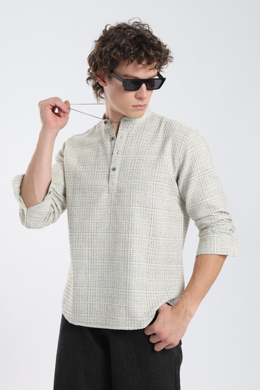 Cream & Black Honeycomb Dobby Short Kurta