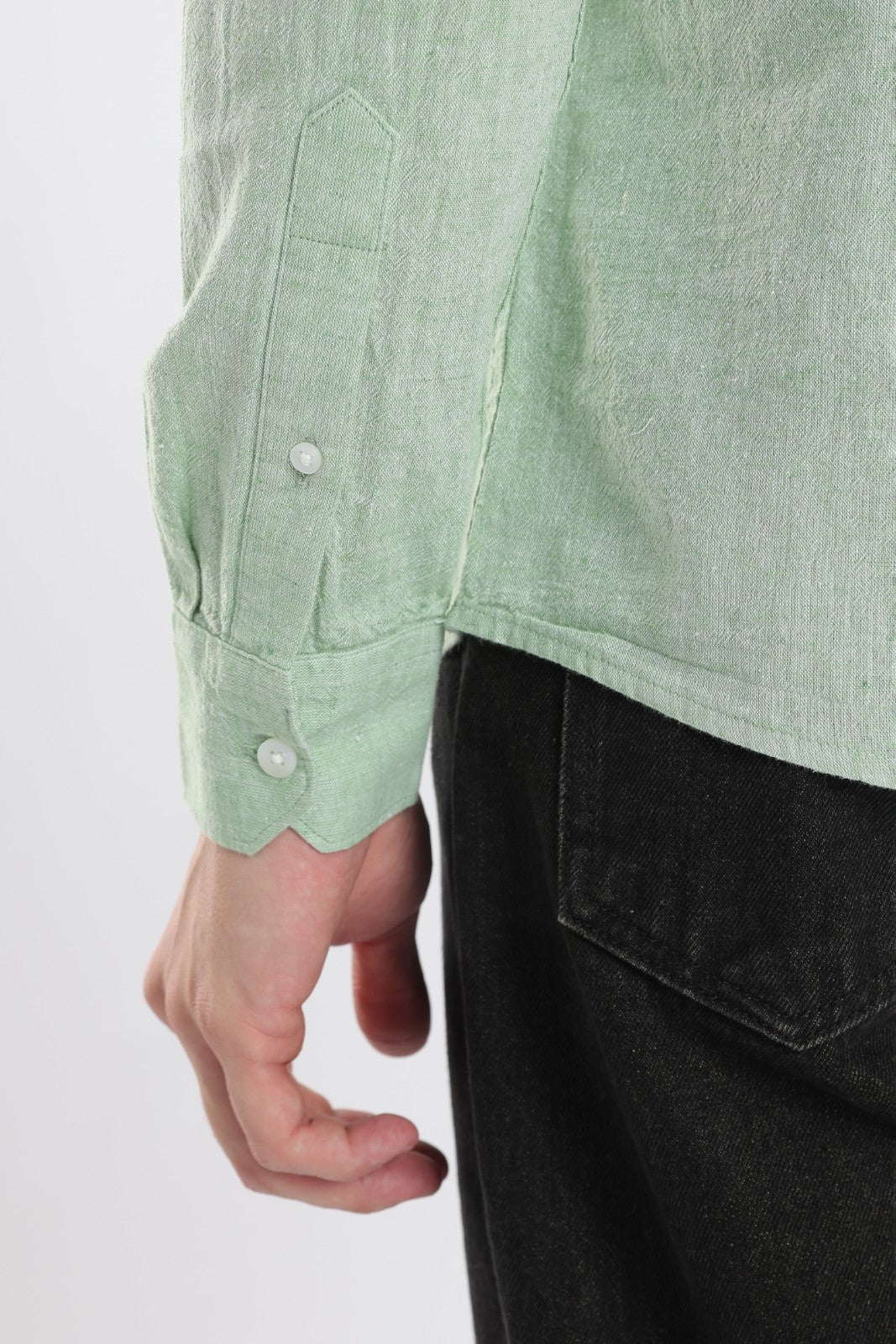 Pista Green Linen Blend Short Kurta