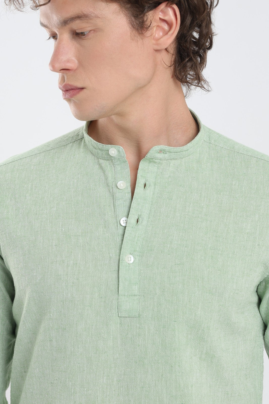 Pista Green Linen Blend Short Kurta