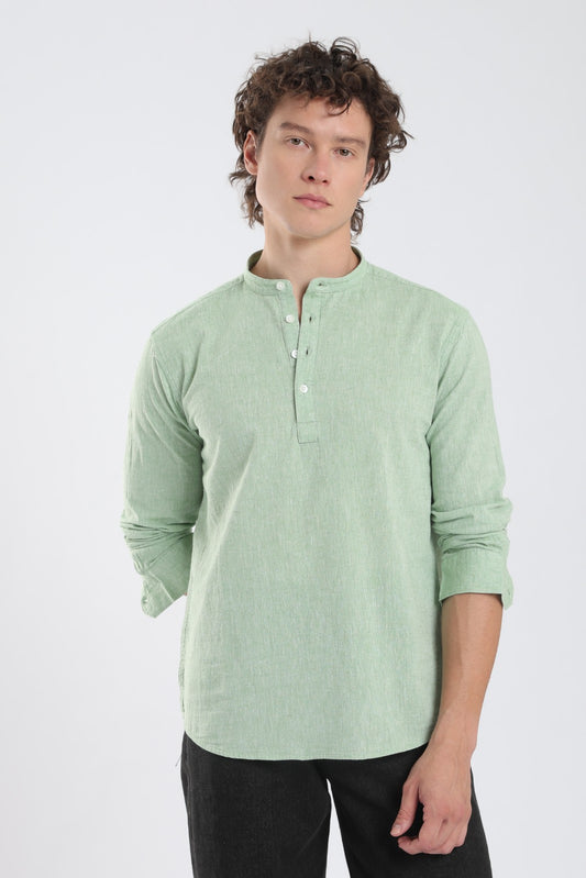 Pista Green Linen Blend Short Kurta