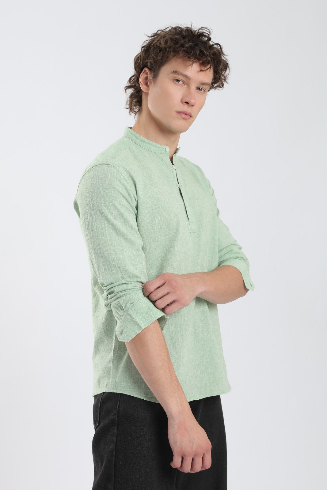 Pista Green Linen Blend Short Kurta