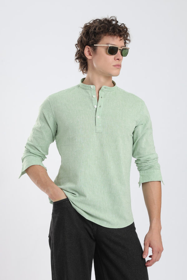 Pista Green Linen Blend Short Kurta