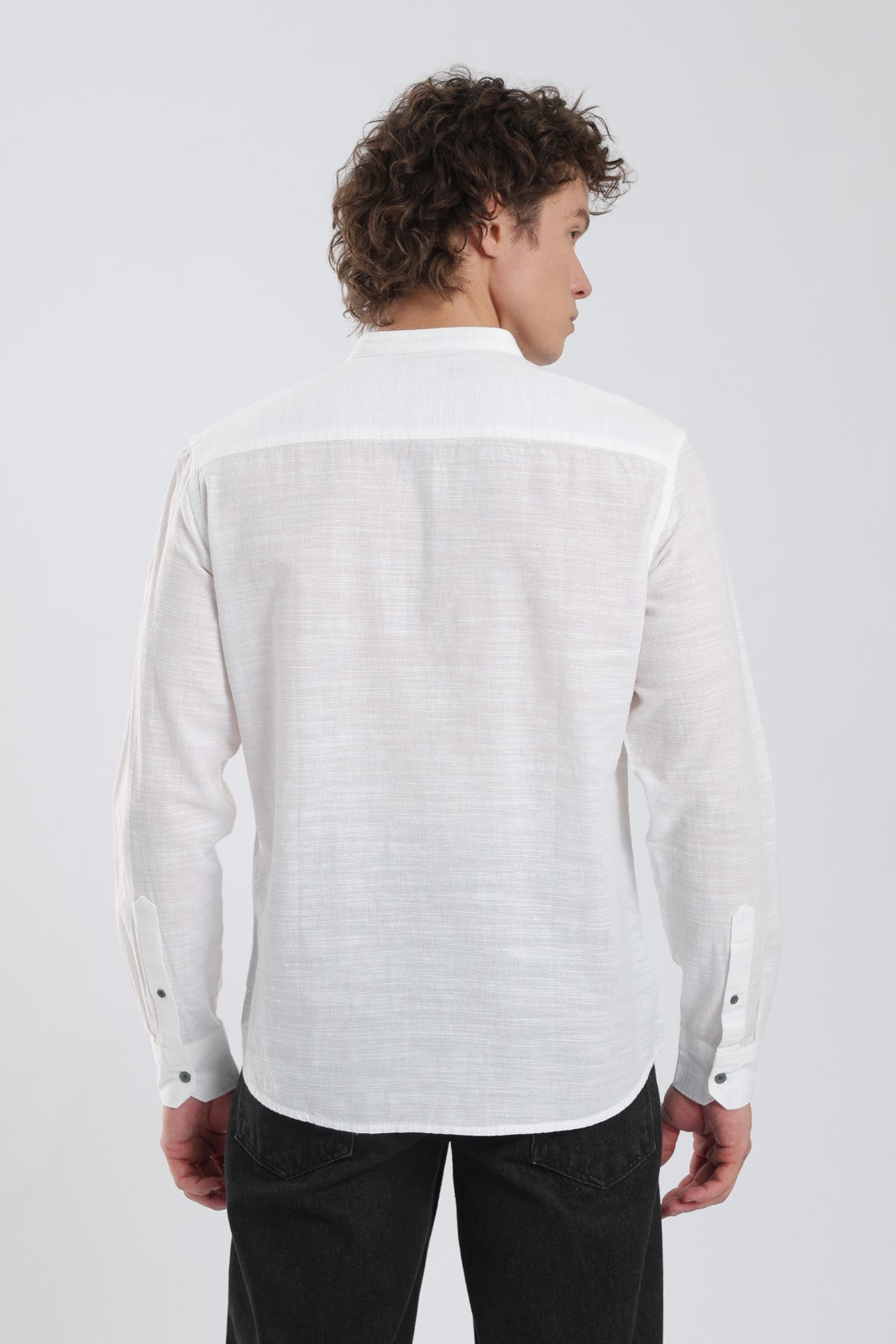 White Textured Linen Blend Short Kurta