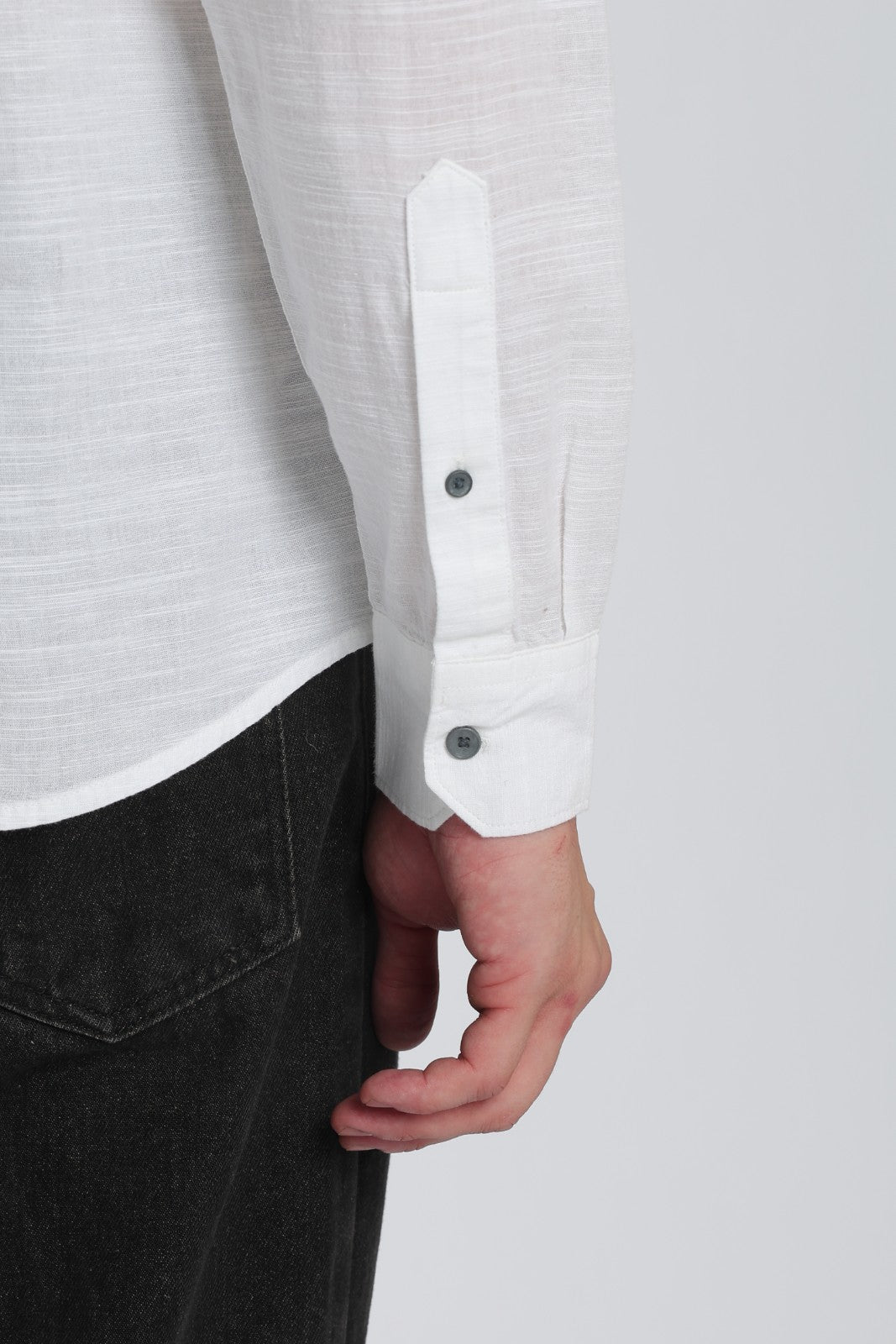 White Textured Linen Blend Short Kurta
