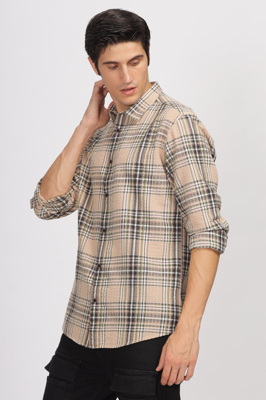 Uri Seersucker Cotton Checked Shirt