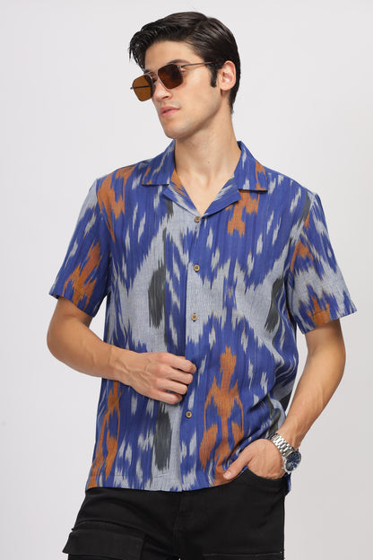 Uri Cuban Collar Multicolor Ikat Casual Shirt