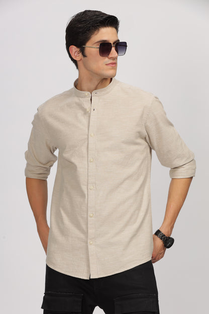 Uri Beige Mandarin Collar Shirt