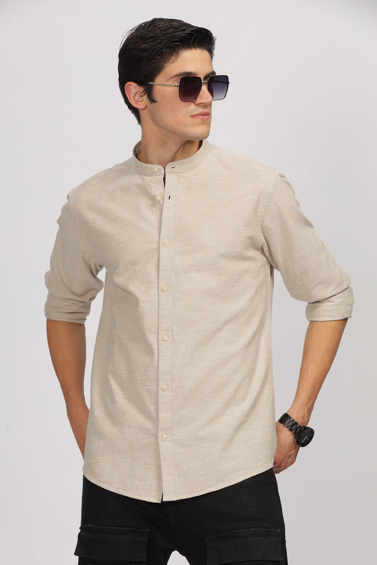 Uri Beige Mandarin Collar Shirt