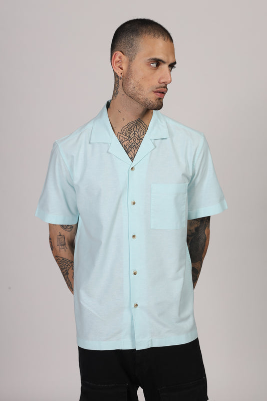 Uri Cuban Collar Turquoise Oxford Shirt - Kashyap Global Lifestyles LLP
