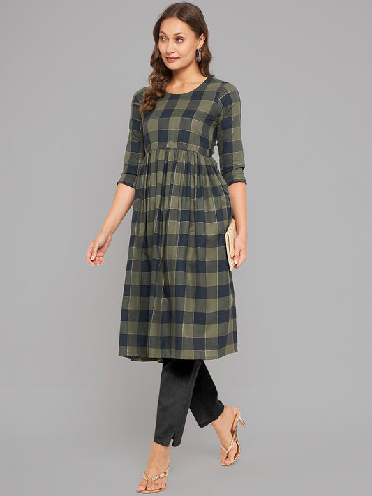 Women Black & Olive Anarkali Kurta - Kashyap Global Lifestyles LLP