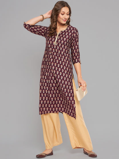 Women Purple Printed Kurta With Lace - Kashyap Global Lifestyles LLP