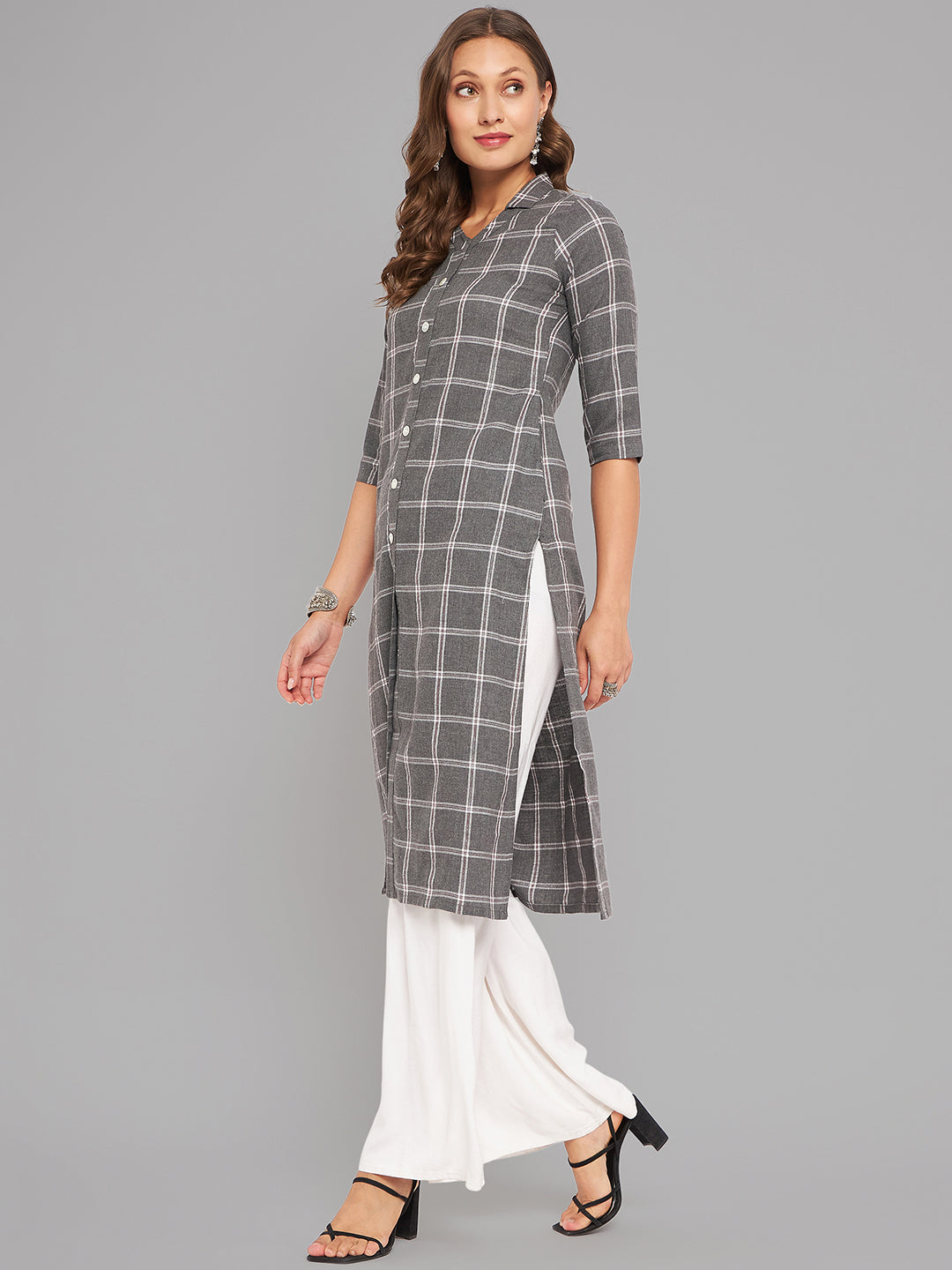 Women Grey Collar Neck Kurta - Kashyap Global Lifestyles LLP