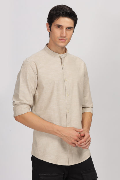 Uri Beige Mandarin Collar Shirt