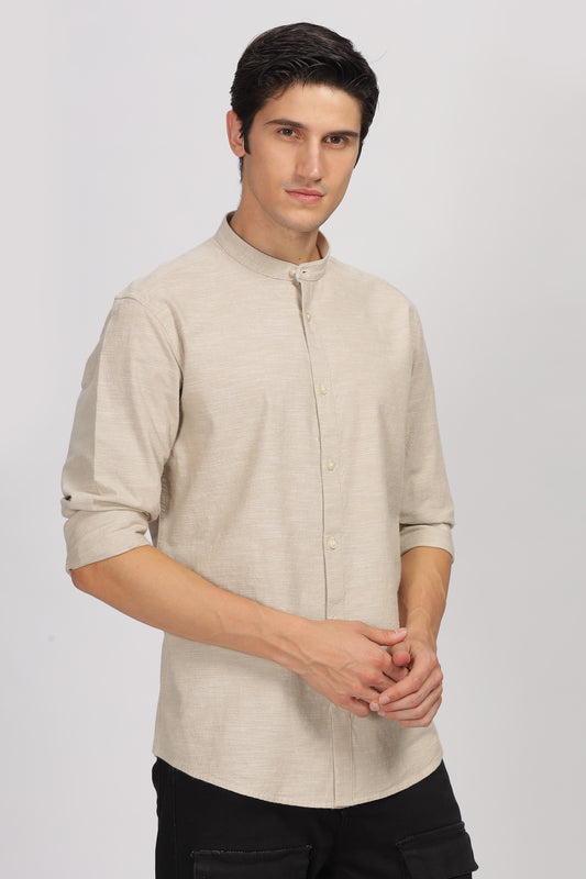 Uri Beige Mandarin Collar Shirt