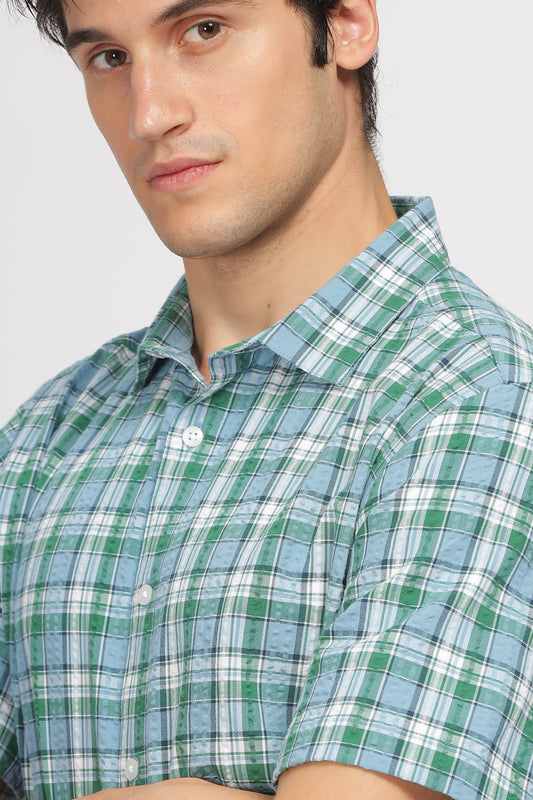 Uri Multicolor Seersucker Checked Half Sleeve Shirt - Kashyap Global Lifestyles LLP