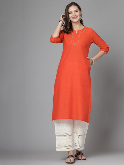Women Orange Festive Kurta With Lace - Kashyap Global Lifestyles LLP