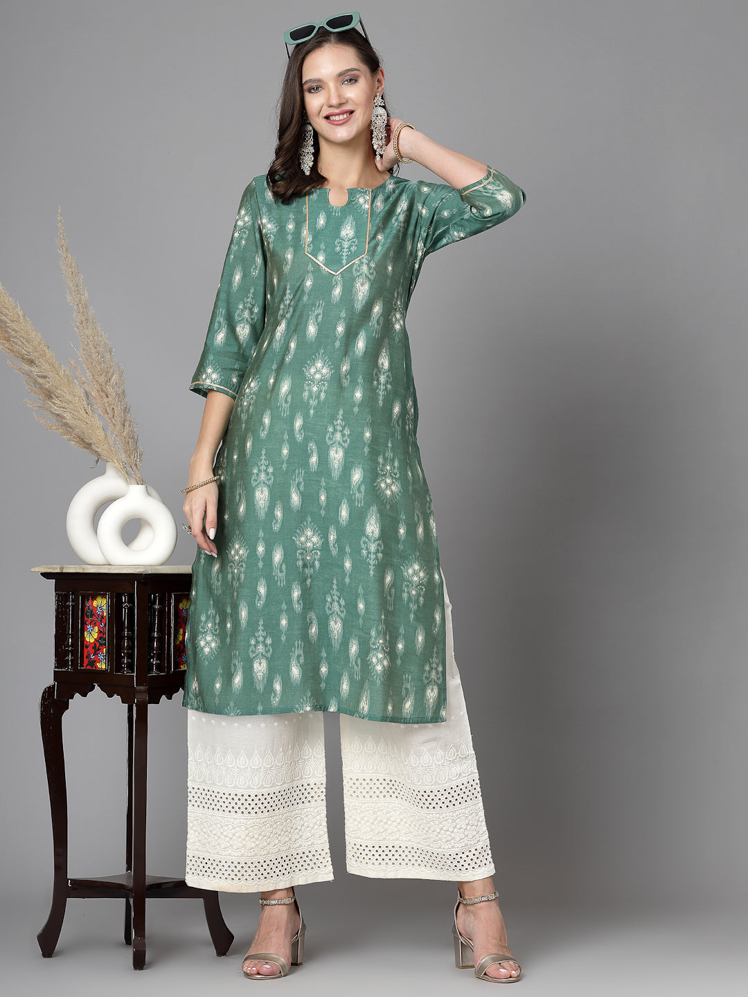 Women Green Ethnic Motifs Printed Gotta Patti Kurta - Kashyap Global Lifestyles LLP
