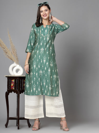 Women Green Ethnic Motifs Printed Gotta Patti Kurta - Kashyap Global Lifestyles LLP