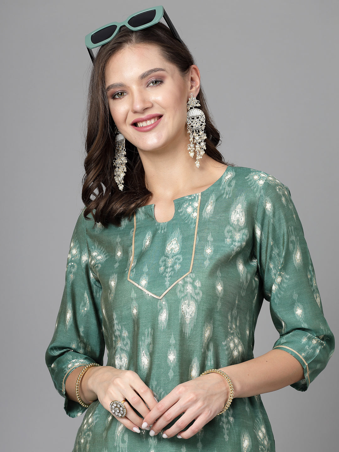 Women Green Ethnic Motifs Printed Gotta Patti Kurta - Kashyap Global Lifestyles LLP