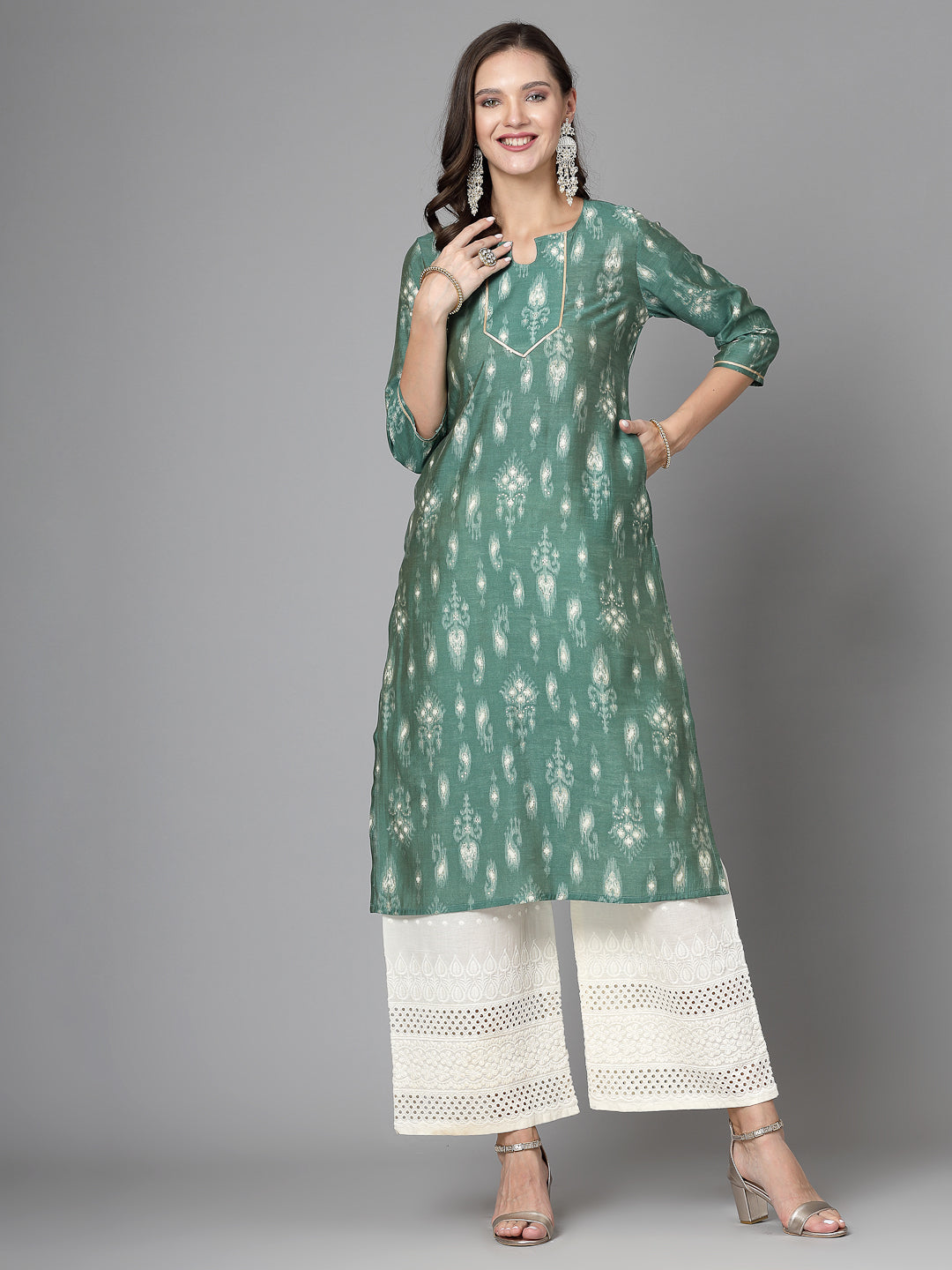 Women Green Ethnic Motifs Printed Gotta Patti Kurta - Kashyap Global Lifestyles LLP