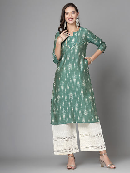 Women Green Ethnic Motifs Printed Gotta Patti Kurta - Kashyap Global Lifestyles LLP