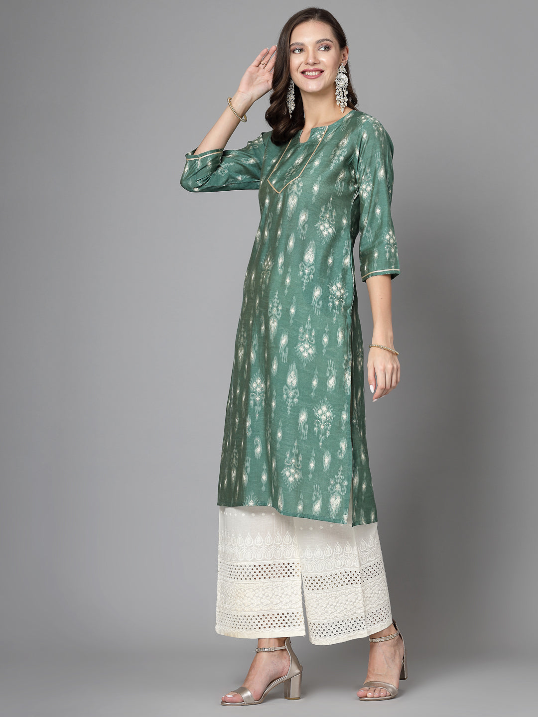 Women Green Ethnic Motifs Printed Gotta Patti Kurta - Kashyap Global Lifestyles LLP
