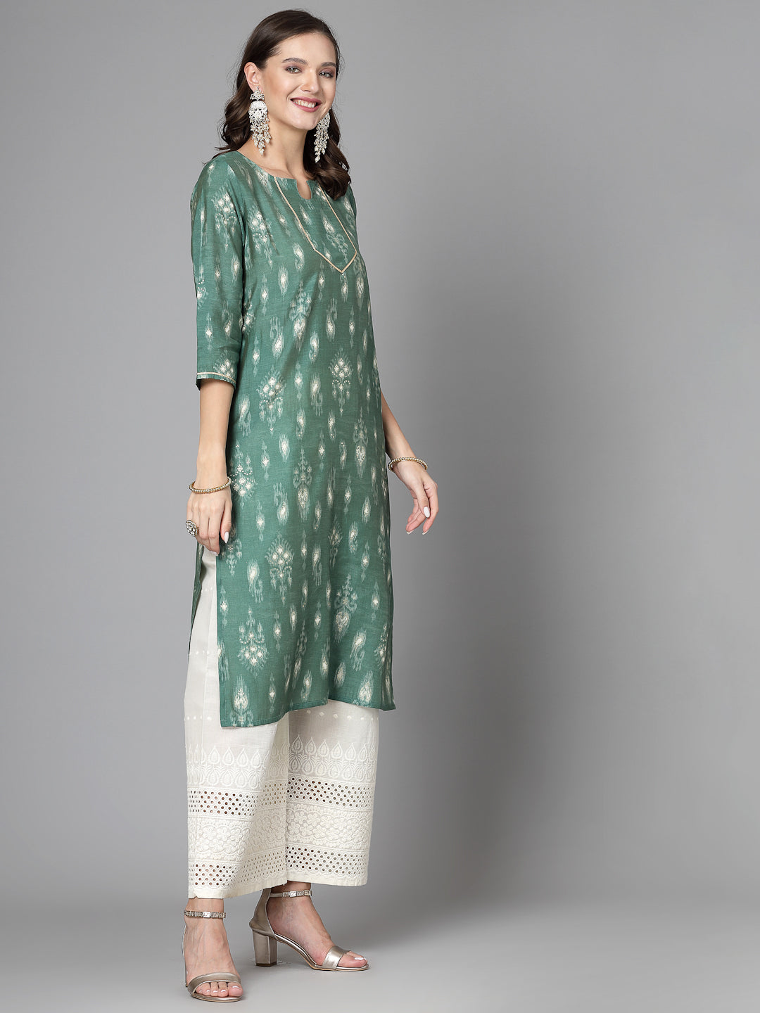 Women Green Ethnic Motifs Printed Gotta Patti Kurta - Kashyap Global Lifestyles LLP