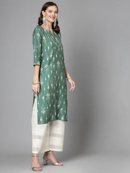 Women Green Ethnic Motifs Printed Gotta Patti Kurta - Kashyap Global Lifestyles LLP