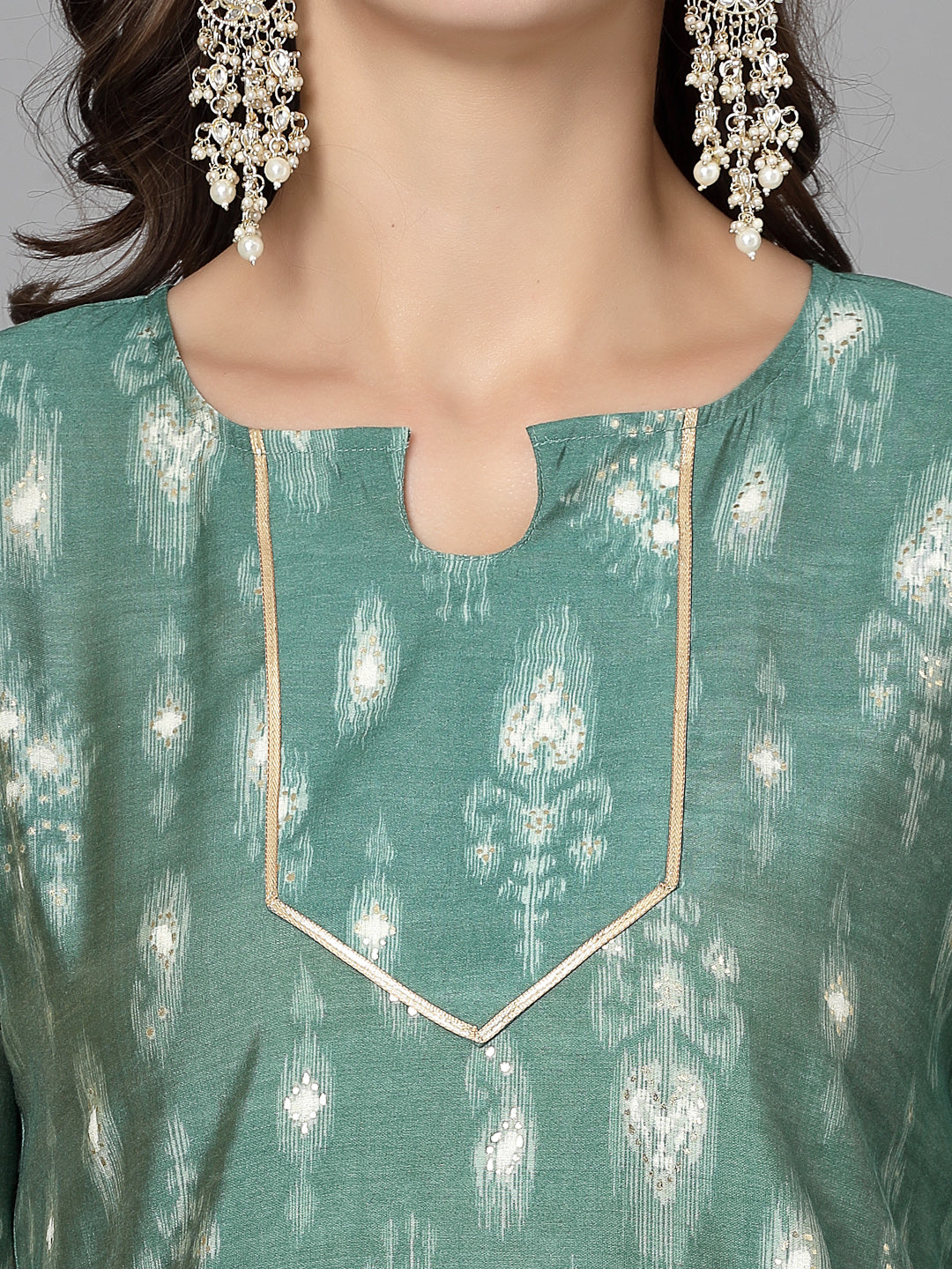 Women Green Ethnic Motifs Printed Gotta Patti Kurta - Kashyap Global Lifestyles LLP