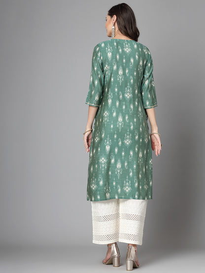 Women Green Ethnic Motifs Printed Gotta Patti Kurta - Kashyap Global Lifestyles LLP