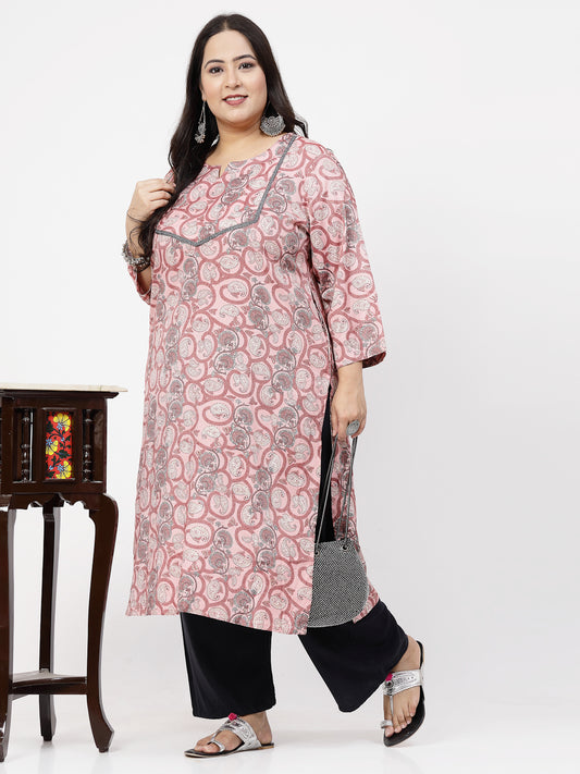 Women Plus Size Pink Printed Straight Kurta - Kashyap Global Lifestyles LLP