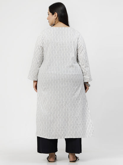 Women Plus Size Off White Cotton Dobby Kurta - Kashyap Global Lifestyles LLP