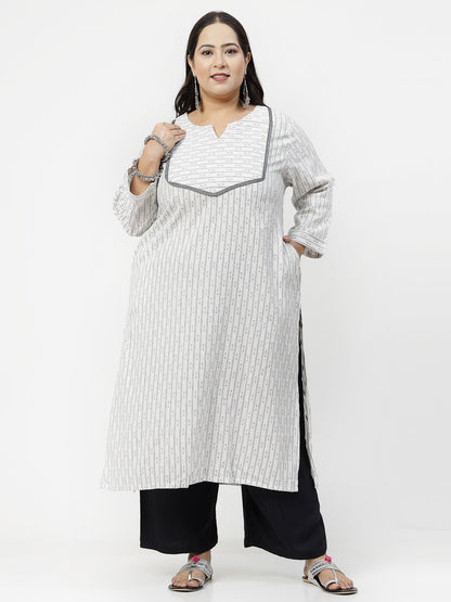 Women Plus Size Off White Cotton Dobby Kurta - Kashyap Global Lifestyles LLP