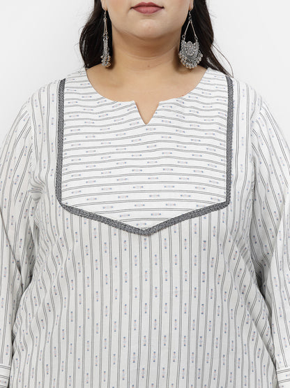 Women Plus Size Off White Cotton Dobby Kurta - Kashyap Global Lifestyles LLP
