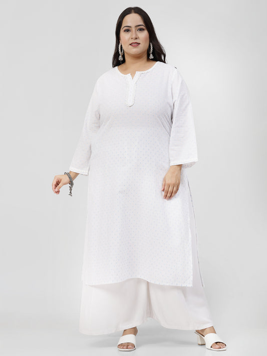 Women Plus Size Swiss-Dot Kurta With Lace - Kashyap Global Lifestyles LLP