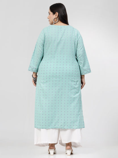 Women Plus Size Sea Green Kurta With Embroidered Yoke - Kashyap Global Lifestyles LLP