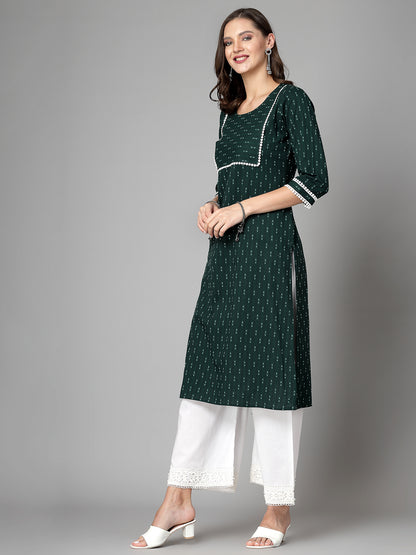 Women Dark Green Cotton Dobby Kurta - Kashyap Global Lifestyles LLP