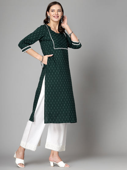Women Dark Green Cotton Dobby Kurta - Kashyap Global Lifestyles LLP
