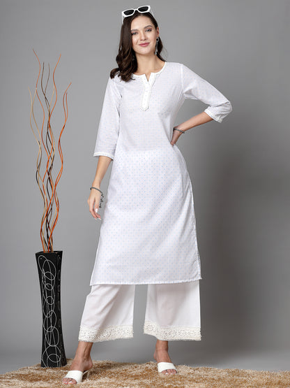 Women White Swiss-Dot Kurta With Lace - Kashyap Global Lifestyles LLP