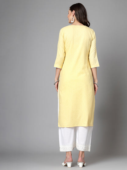 Women Yellow Striped Yarn-Dyed Kurta - Kashyap Global Lifestyles LLP