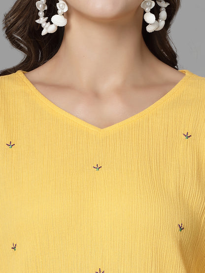 Women Mustard Kurta With Embroidered Front - Kashyap Global Lifestyles LLP